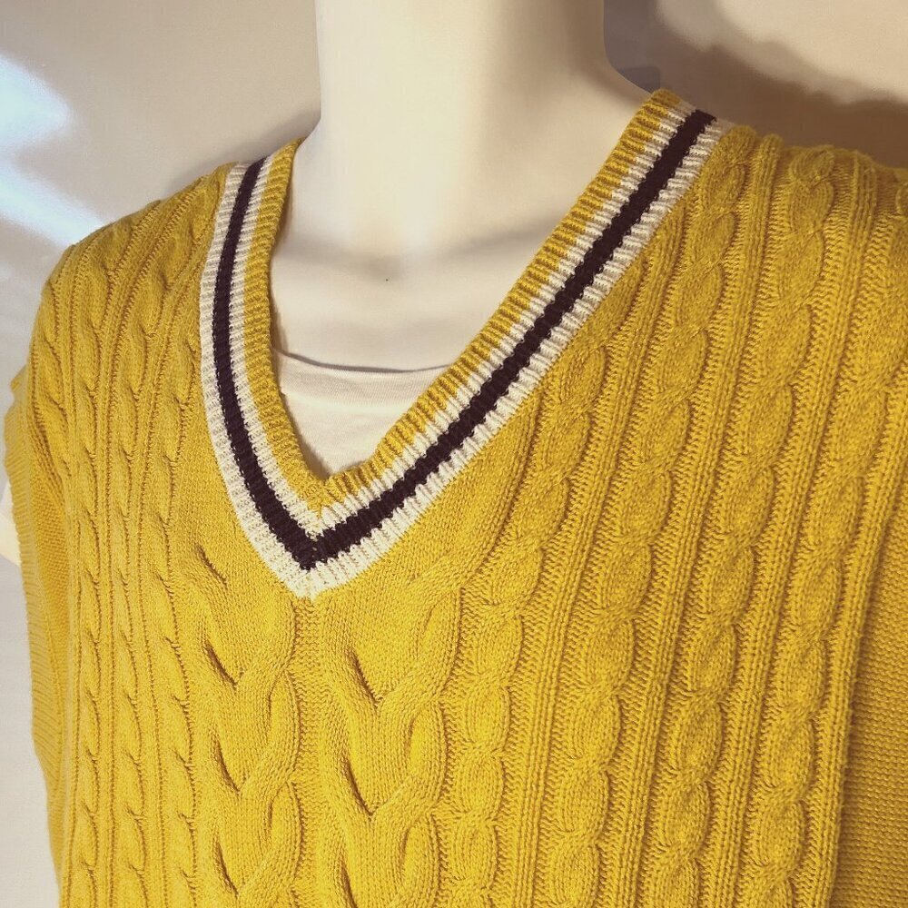 Wild Fable SZ M Yellow sleeveless V-neck cable knit vest Preppy, Classic Tennis - Picture 2 of 6